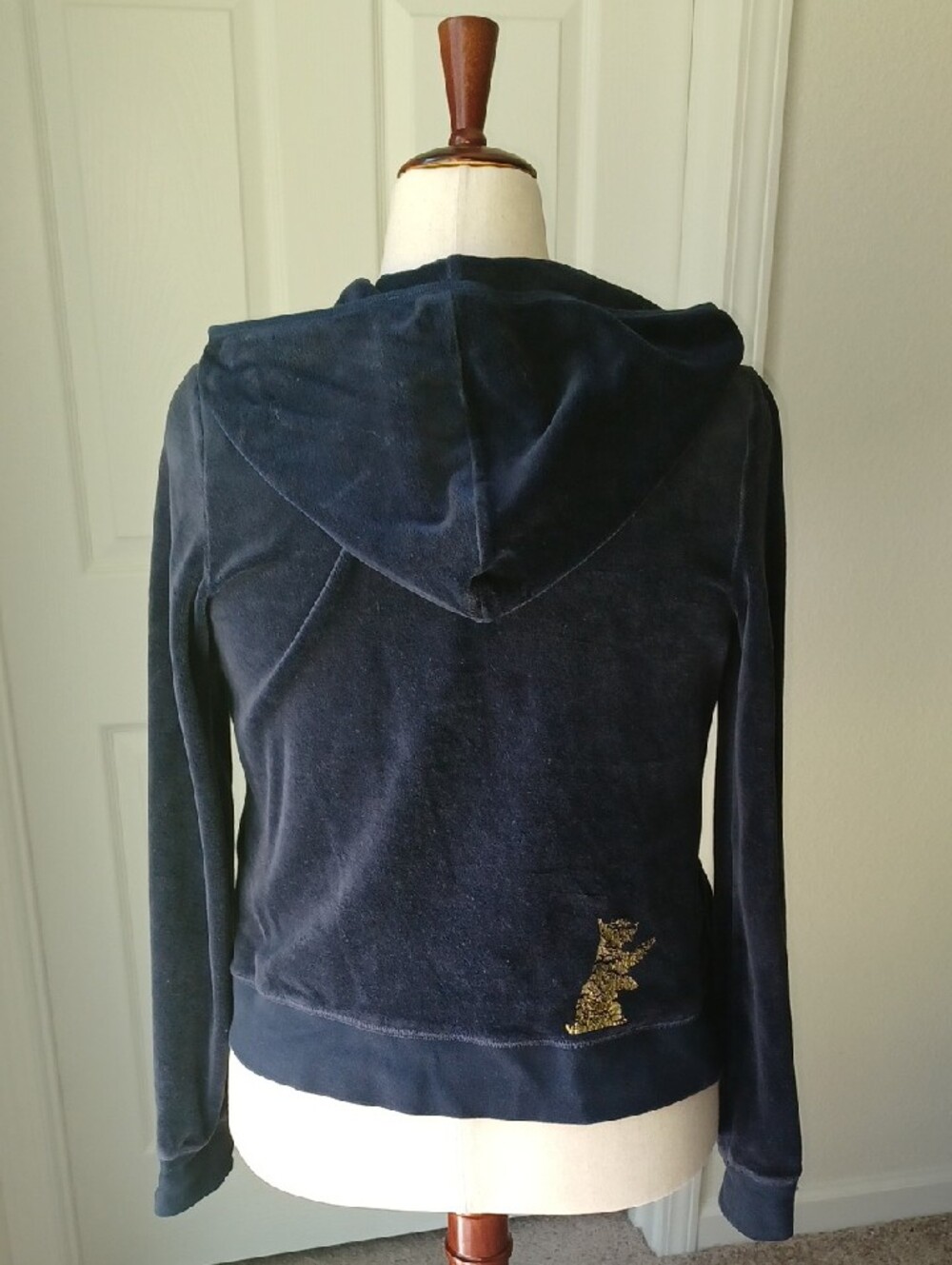 Juicy Couture Navy Velour Zip Hoodie with Pink Logo Large - Picture 6 of 12